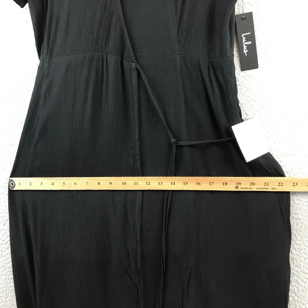 New Lulus Black Wrap Maxi Dress Flutter Sleeve Tie Waist Textured L - Picture 8 of 12